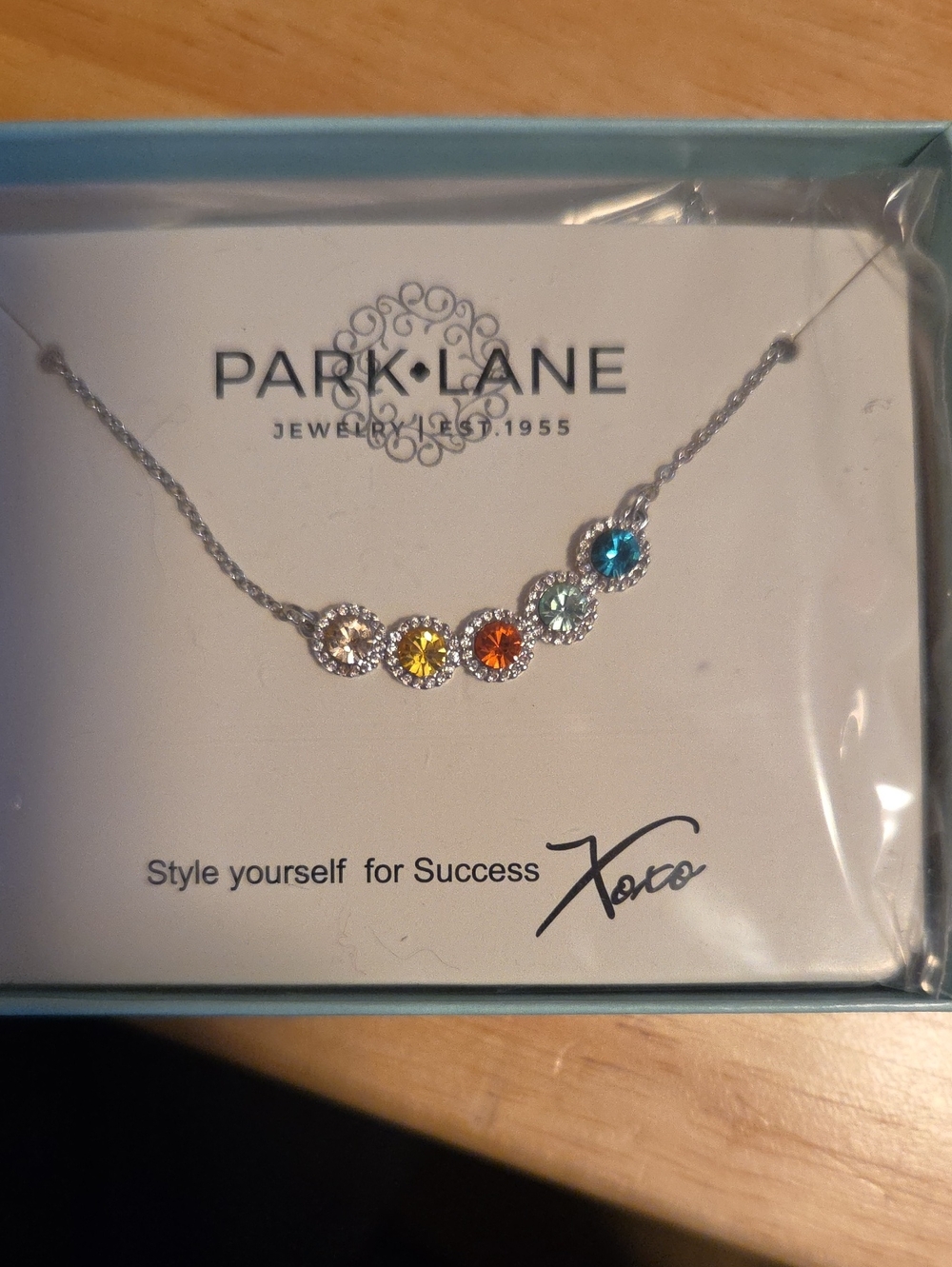 Park Lane Silver Necklace: Teal, Aqua, Yellow, Orange and Clear Crystals "Bunnie